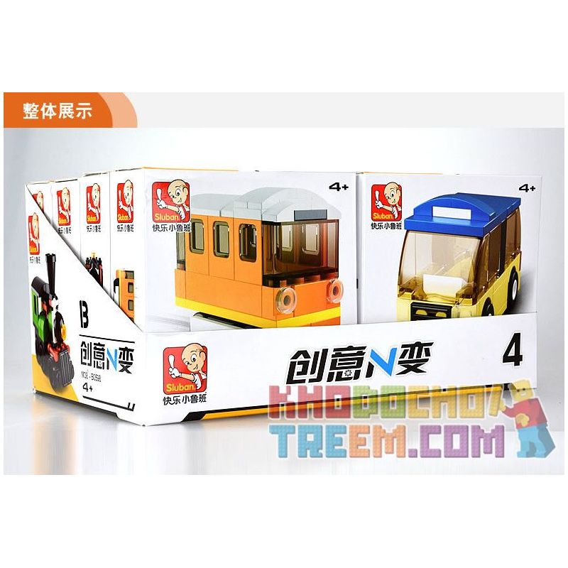 SLUBAN M38 non  4 LOẠI TÀU ĐIỆN NGẦM CỔ ĐIỂN MÀU CAM ĐẦU MÁY XE LỬA XANH TAXI HỒNG KÔNG ĐỎ BUÝT bộ đồ chơi xếp lắp ráp ghép mô hình Creator Sáng Tạo 214 khối