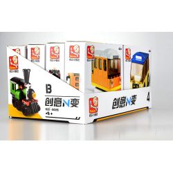 SLUBAN M38 non  4 LOẠI TÀU ĐIỆN NGẦM CỔ ĐIỂN MÀU CAM ĐẦU MÁY XE LỬA XANH TAXI HỒNG KÔNG ĐỎ BUÝT bộ đồ chơi xếp lắp ráp ghép mô hình Creator Sáng Tạo 214 khối