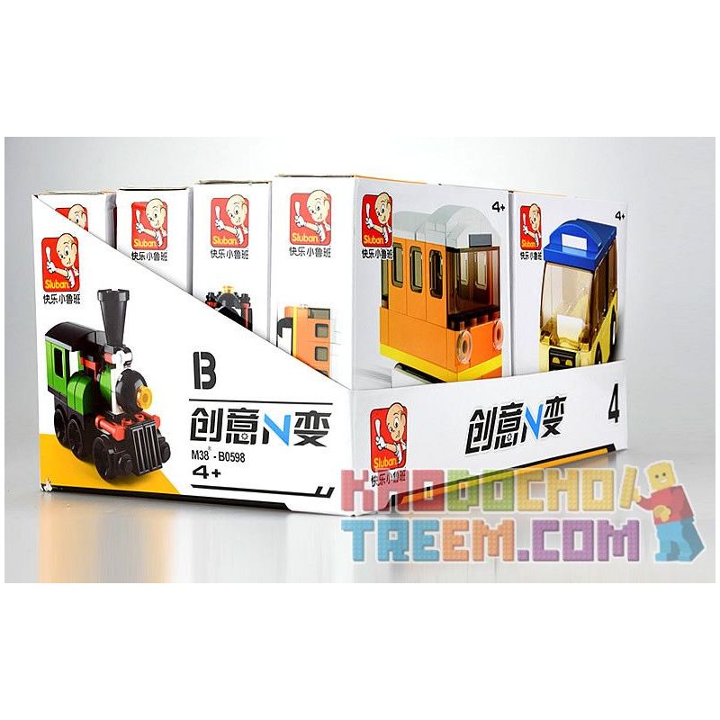 SLUBAN M38 non  4 LOẠI TÀU ĐIỆN NGẦM CỔ ĐIỂN MÀU CAM ĐẦU MÁY XE LỬA XANH TAXI HỒNG KÔNG ĐỎ BUÝT bộ đồ chơi xếp lắp ráp ghép mô hình Creator Sáng Tạo 214 khối