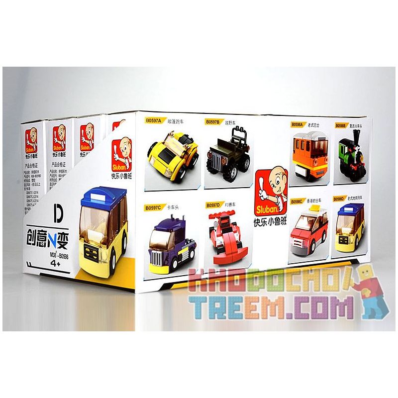 SLUBAN M38 non  4 LOẠI TÀU ĐIỆN NGẦM CỔ ĐIỂN MÀU CAM ĐẦU MÁY XE LỬA XANH TAXI HỒNG KÔNG ĐỎ BUÝT bộ đồ chơi xếp lắp ráp ghép mô hình Creator Sáng Tạo 214 khối