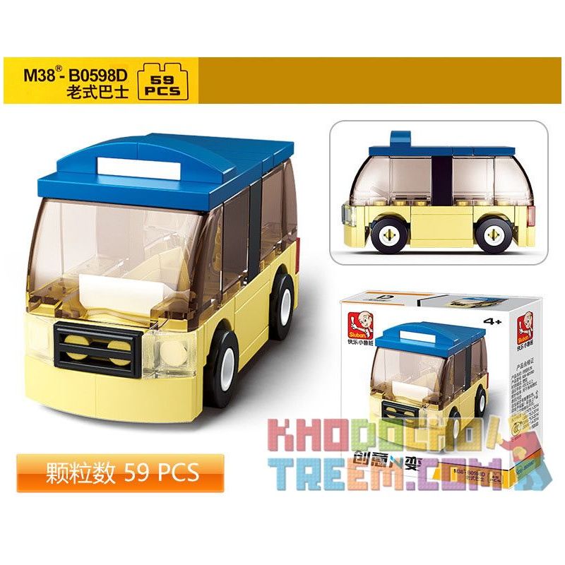 SLUBAN M38 non  4 LOẠI TÀU ĐIỆN NGẦM CỔ ĐIỂN MÀU CAM ĐẦU MÁY XE LỬA XANH TAXI HỒNG KÔNG ĐỎ BUÝT bộ đồ chơi xếp lắp ráp ghép mô hình Creator Sáng Tạo 214 khối