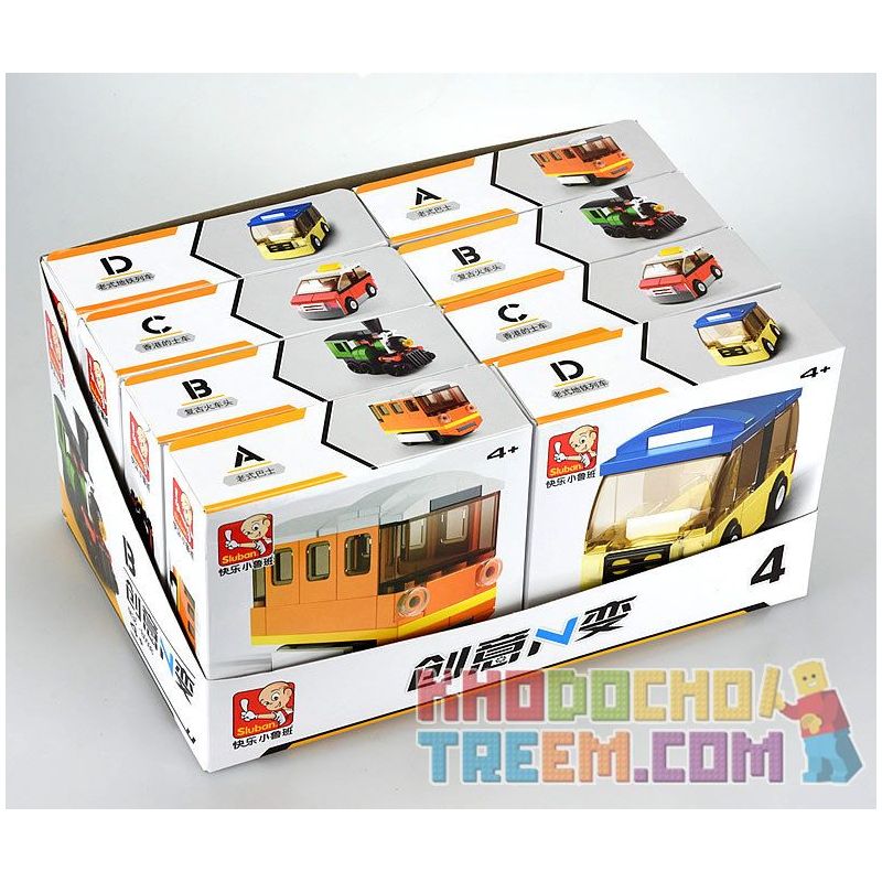 SLUBAN M38 non  4 LOẠI TÀU ĐIỆN NGẦM CỔ ĐIỂN MÀU CAM ĐẦU MÁY XE LỬA XANH TAXI HỒNG KÔNG ĐỎ BUÝT bộ đồ chơi xếp lắp ráp ghép mô hình Creator Sáng Tạo 214 khối