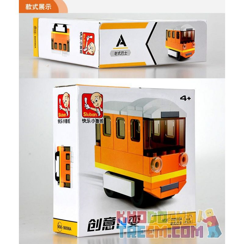 SLUBAN M38 non  4 LOẠI TÀU ĐIỆN NGẦM CỔ ĐIỂN MÀU CAM ĐẦU MÁY XE LỬA XANH TAXI HỒNG KÔNG ĐỎ BUÝT bộ đồ chơi xếp lắp ráp ghép mô hình Creator Sáng Tạo 214 khối