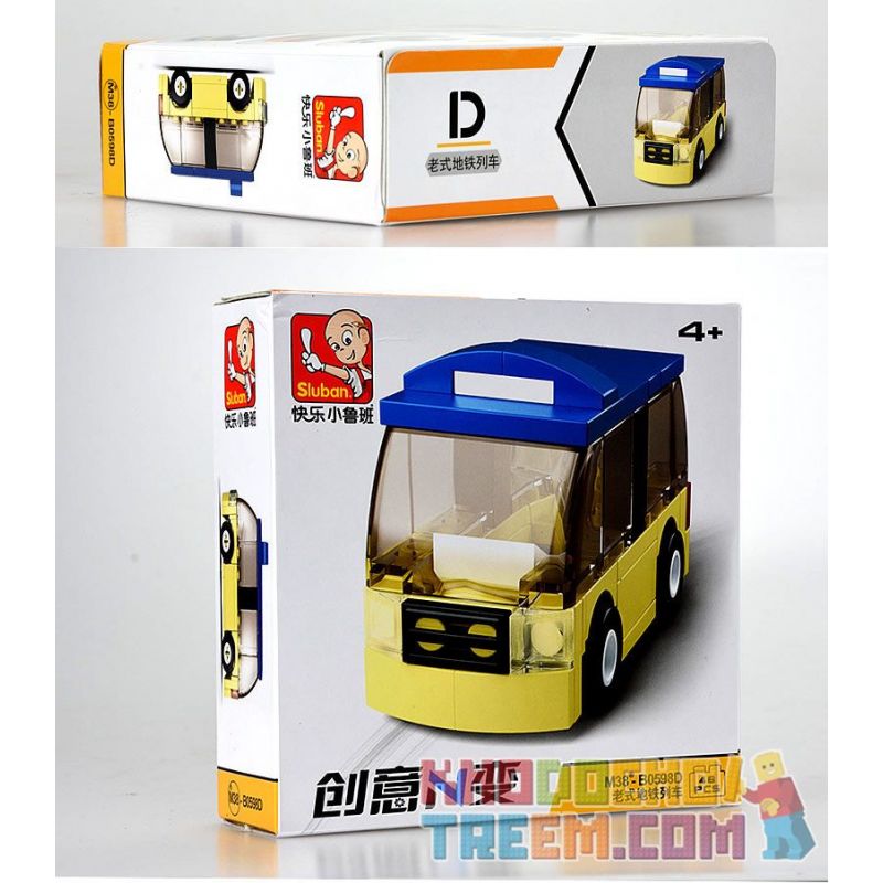 SLUBAN M38 non  4 LOẠI TÀU ĐIỆN NGẦM CỔ ĐIỂN MÀU CAM ĐẦU MÁY XE LỬA XANH TAXI HỒNG KÔNG ĐỎ BUÝT bộ đồ chơi xếp lắp ráp ghép mô hình Creator Sáng Tạo 214 khối