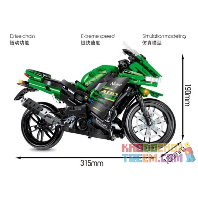 SEMBO 701805 non  KAKAWAKASAKI NARREN 400. bộ đồ chơi xếp lắp ráp ghép mô hình  TECHINQUE KAWASAKI NINJA 400 Kỹ Thuật Công Nghệ Cao Mô Hình Phương Tiện 862 khối