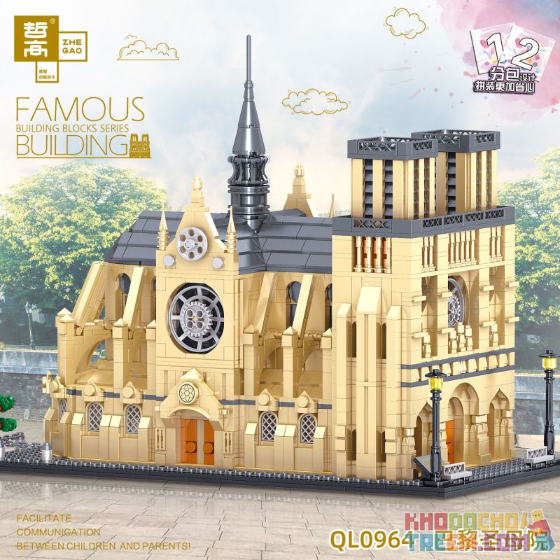 ZHEGAO QL0964 0964 non  NHÀ THỜ ĐỨC BÀ bộ đồ chơi xếp lắp ráp ghép mô hình Creator CATHÉDRALE NOTRE DAME DE PARIS Sáng Tạo 2541 khối