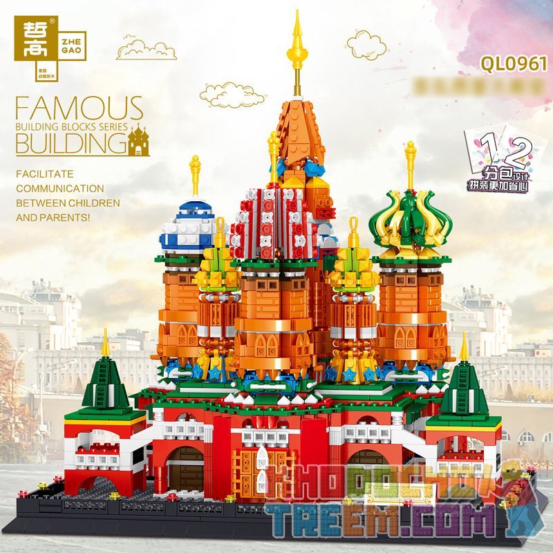 ZHEGAO QL0961 0961 non  NHÀ THỜ THĂNG THIÊN ST. BASIL MOSCOW NGA bộ đồ chơi xếp lắp ráp ghép mô hình Creator FAMOUS BUILDING THE SAINT BASIL'S CATHEDRAL Sáng Tạo 2894 khối