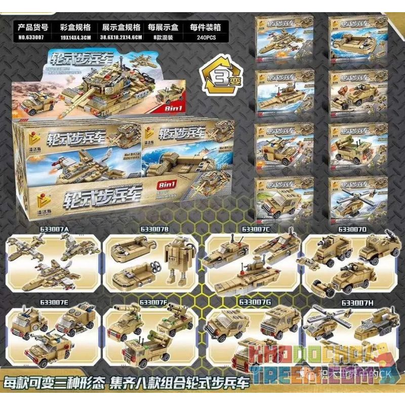 PanlosBrick 633007 Panlos Brick 633007 non  XE BỘ BINH BÁNH LỐP 8 TỔ HỢP bộ đồ chơi xếp lắp ráp ghép mô hình Military Army WHEELD INFANTRY VEHICLE Quân Sự Bộ Đội