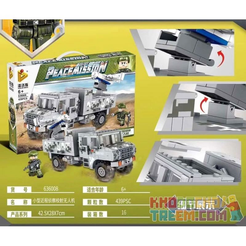 PanlosBrick 636008 Panlos Brick 636008 non  MÁY BAY KHÔNG NGƯỜI LÁI TRINH SÁT VÀ HIỆU CHỈNH TẦM NGẮN NHỎ bộ đồ chơi xếp lắp ráp ghép mô hình Peacemission Nhiệm Vụ Gìn Giữ Hòa Bình 439 khối