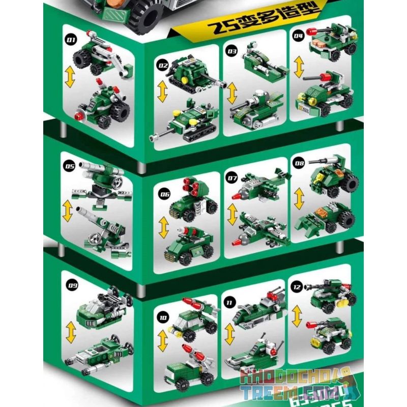 PanlosBrick 633020 Panlos Brick 633020 non  XE DÃ CHIẾN ĐA CHỨC NĂNG 12IN1 bộ đồ chơi xếp lắp ráp ghép mô hình Military Army MULTIFUNCTION FIELD CHARIOT Quân Sự Bộ Đội 573 khối