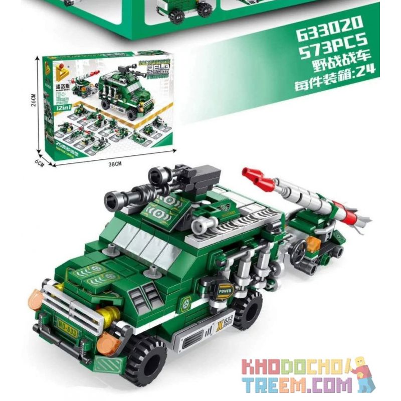 PanlosBrick 633020 Panlos Brick 633020 non  XE DÃ CHIẾN ĐA CHỨC NĂNG 12IN1 bộ đồ chơi xếp lắp ráp ghép mô hình Military Army MULTIFUNCTION FIELD CHARIOT Quân Sự Bộ Đội 573 khối