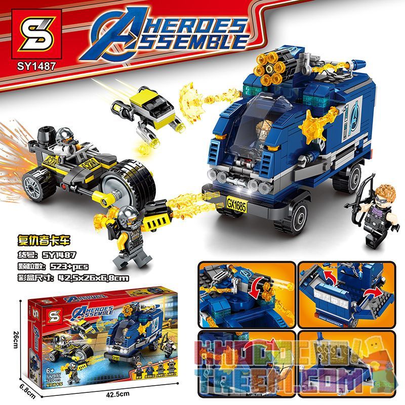 SHENG YUAN SY SY1487 1487 non Lego XE TẢI AVENGERS bộ đồ chơi xếp lắp ráp ghép mô hình Super Heroes HEROES ASSEMBLE Siêu Nhân Anh Hùng 523 khối