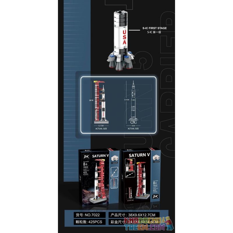 DK 7022 non  XE PHÓNG SATURN 5 bộ đồ chơi xếp lắp ráp ghép mô hình Mini Modular SATURN V CARRIER ROCKET Đường Phố Thu Nhỏ 425 khối