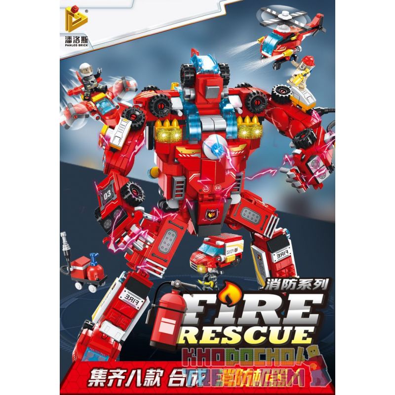 PanlosBrick 638003 Panlos Brick 638003 non  8 TỔ HỢP ROBOT CHỮA CHÁY bộ đồ chơi xếp lắp ráp ghép mô hình Fire Rescure FIRE RESCUE Cứu Hỏa 752 khối