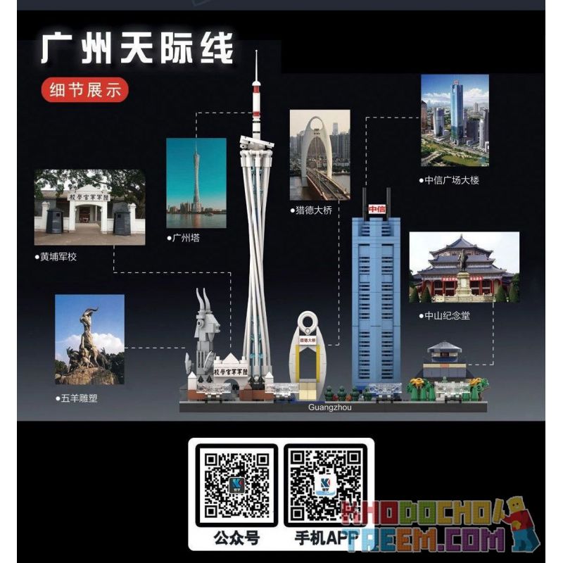 KAIYU K86108 86108 non  ĐƯỜNG CHÂN TRỜI QUẢNG CHÂU bộ đồ chơi xếp lắp ráp ghép mô hình Architecture PARTICLES OF EVERYTHING Công Trình Kiến Trúc 680 khối