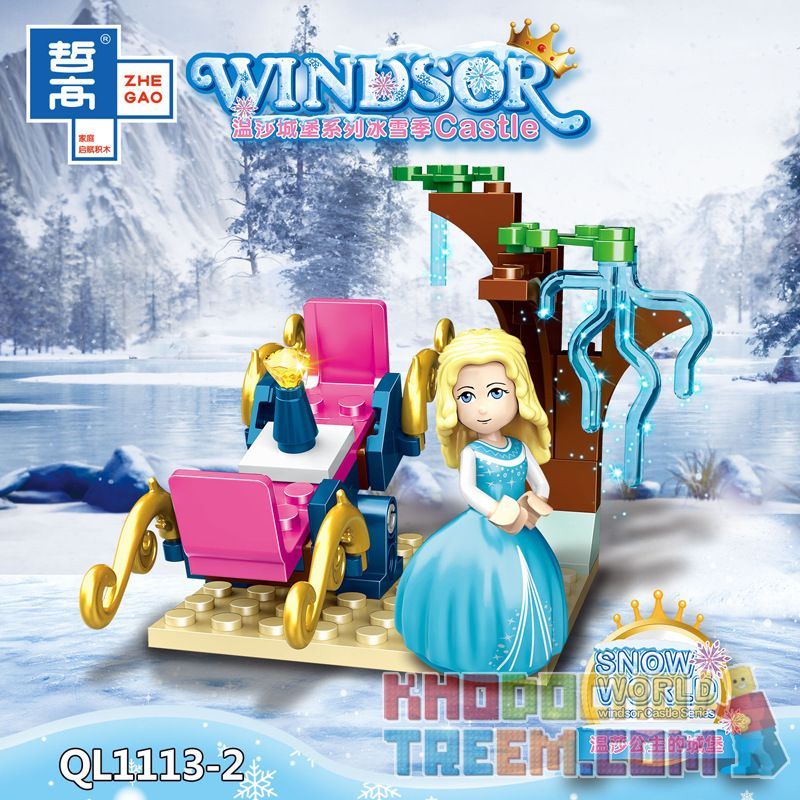 ZHEGAO QL1113 1113 non  CÔNG VIÊN TUYẾT 8 KẾT HỢP bộ đồ chơi xếp lắp ráp ghép mô hình Disney Princess WINDSOR CASTIC Công Chúa 359 khối