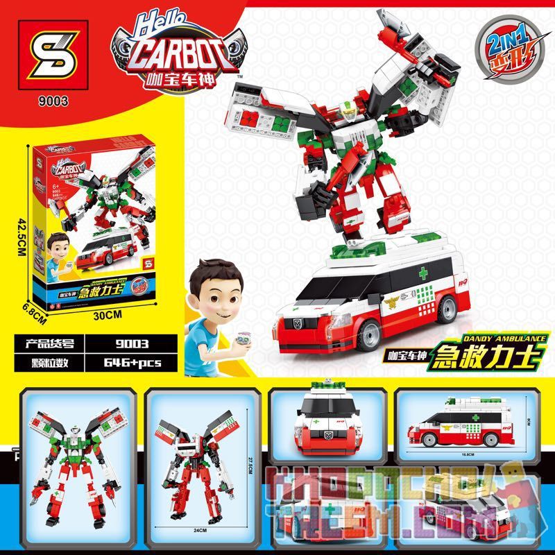 SHENG YUAN SY 9003 non Lego SƠ CỨU bộ đồ chơi xếp lắp ráp ghép mô hình Transformers HELLO CARBOT DANDY AMBULANCE Robot Đại Chiến Người Máy Biến Hình 646 khối