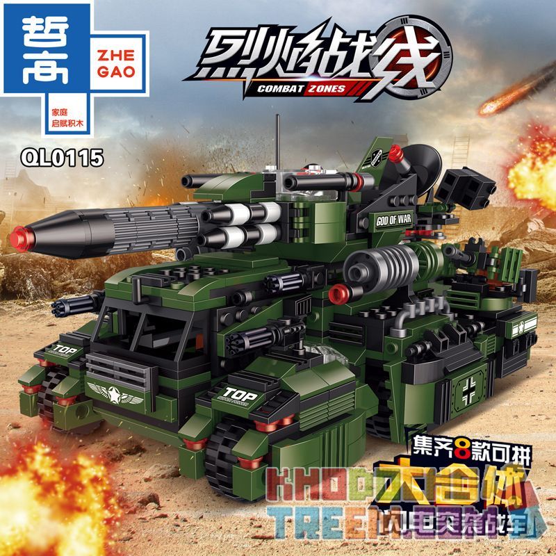 ZHEGAO QL0115 0115 non  TỔ HỢP XE TĂNG TẤN CÔNG CHỚP NHOÁNG 8 bộ đồ chơi xếp lắp ráp ghép mô hình Military Army COMBAT ZONES Quân Sự Bộ Đội 967 khối