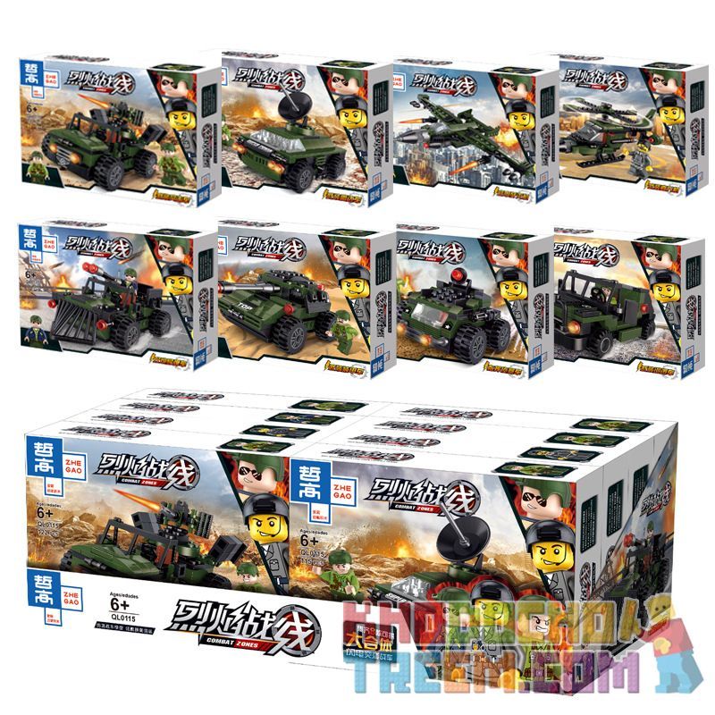 ZHEGAO QL0115 0115 non  TỔ HỢP XE TĂNG TẤN CÔNG CHỚP NHOÁNG 8 bộ đồ chơi xếp lắp ráp ghép mô hình Military Army COMBAT ZONES Quân Sự Bộ Đội 967 khối