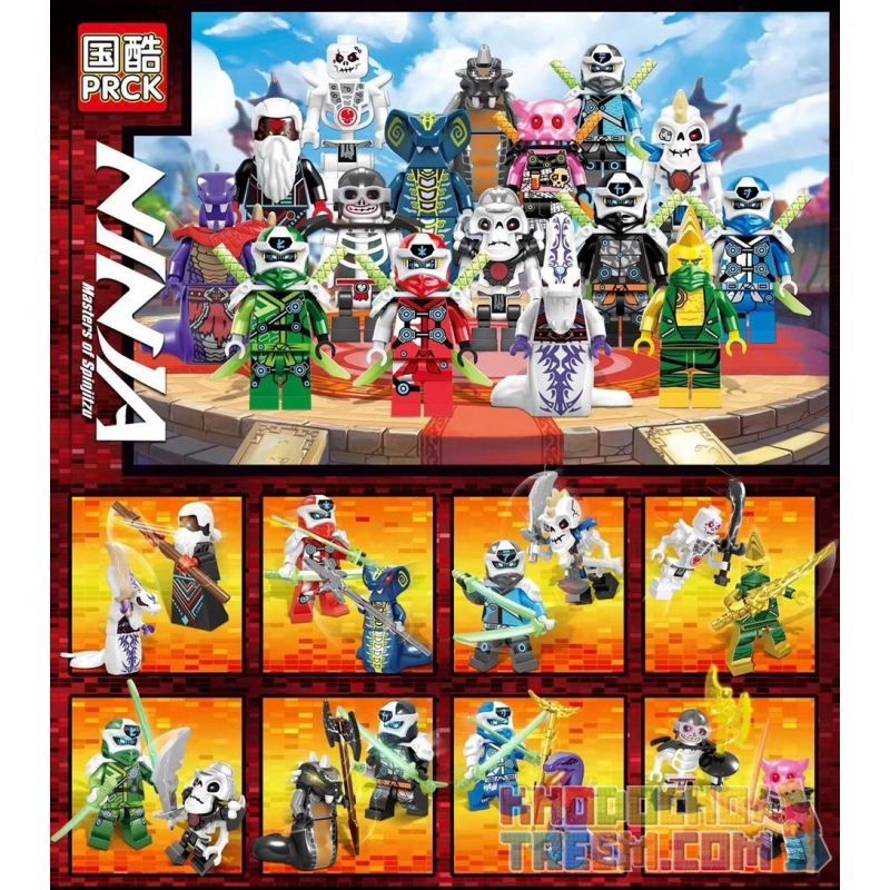 PRCK 61050 non Lego NINJA BATTLE 8 MÔ HÌNH 16 MINIFIGURES bộ đồ chơi xếp lắp ráp ghép mô hình The Lego Ninjago Movie NINJA MASTERS OF SPINJITZU Ninja Lốc Xoáy