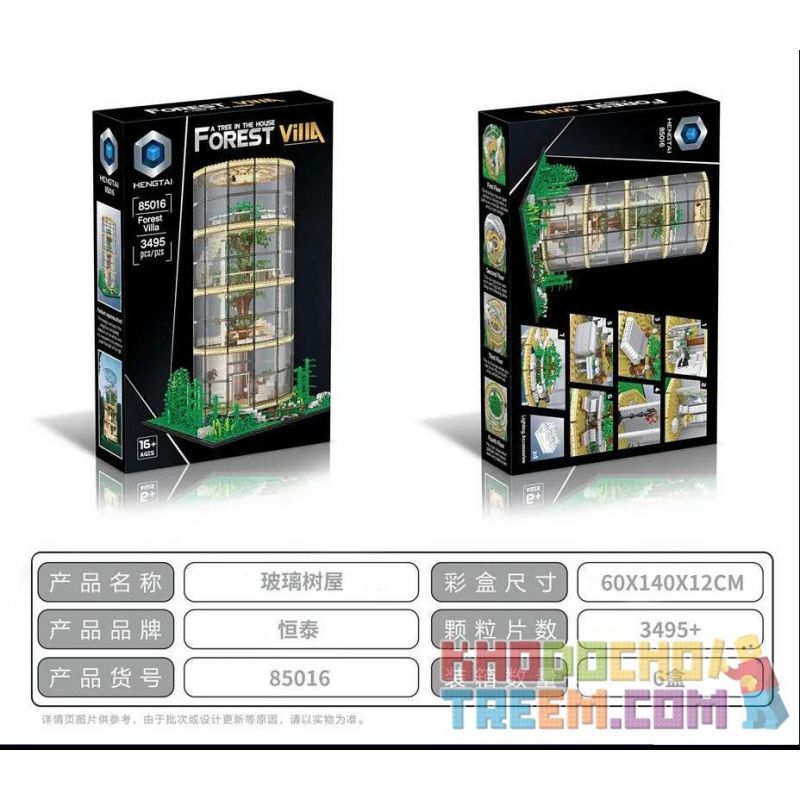 HENGTAI 85016 non  NHÀ KÍNH bộ đồ chơi xếp lắp ráp ghép mô hình Creator FOREST VILLA TREE IN THE HOUSE Sáng Tạo 3495 khối