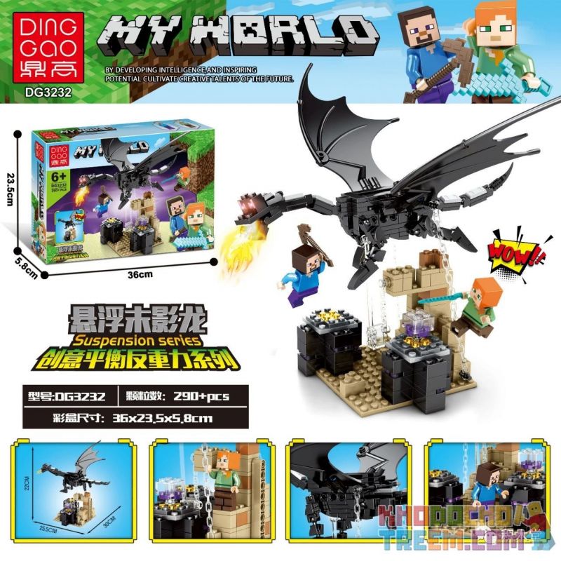 DINGGAO DG3232 3232 non Lego RỒNG CUỐI BỊ ĐÌNH CHỈ bộ đồ chơi xếp lắp ráp ghép mô hình Minecraft MY WORLD SUSPENSION Game Xây Dựng 290 khối