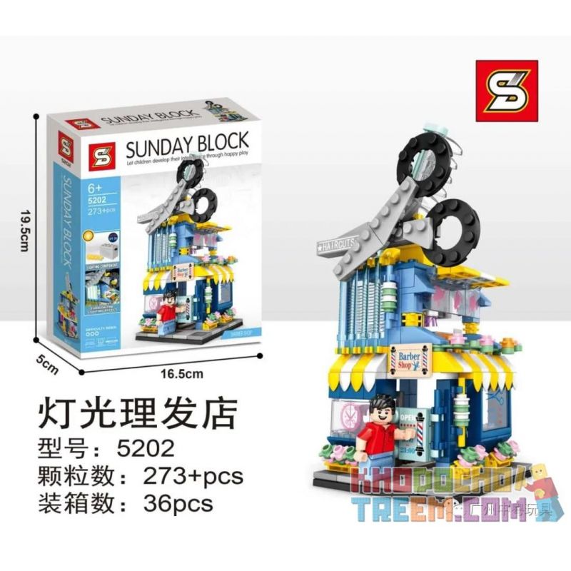 SHENG YUAN SY 5202 non Lego TIỆM CẮT TÓC NHẸ bộ đồ chơi xếp lắp ráp ghép mô hình Mini Modular SUNDAY BLOCK Đường Phố Thu Nhỏ 273 khối