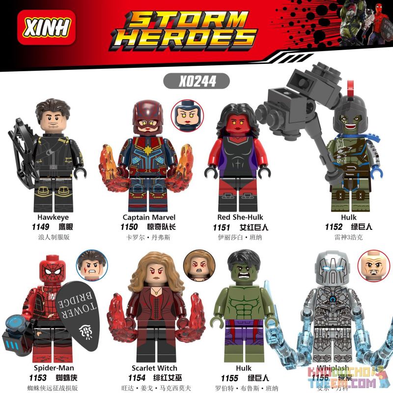 XINH 1155 1156 X0244 0244 1149 1150 1151 1152 1153 1154 non Lego 8 NHÂN VẬT NHỎ RONIN HAWKEYE CAPTAIN MARVEL NỮ KHỔNG LỒ ĐỎ HULK SPIDERMAN SCARLET WITCH WHIPLASH bộ đồ chơi xếp lắp ráp ghép mô hình Super Heroes STORM HEROES Siêu Nhân Anh Hùng