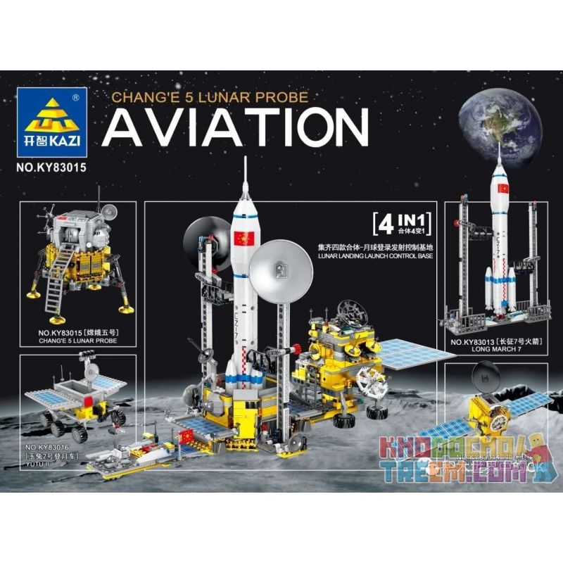 Kazi KY83013 83013 KY83014 83014 KY83015 83015 KY83016 83016 non Lego CƠ SỞ KIỂM SOÁT PHÓNG ĐỔ BỘ MẶT TRĂNG 4 TỔ HỢP TÊN LỬA DÀI NGÀY 7 THÁNG 3 VỆ TINH BEIDOU CHANG'E 5 MÁY BAY THÁM HIỂM YUTU 2 bộ đồ chơi xếp lắp ráp ghép mô hình AVIATION LUNAR LANDING LAUNCH CONTROL BASE 1395 khối