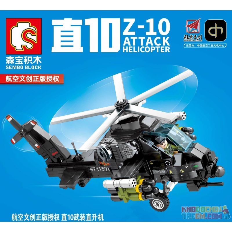 SEMBO 202122 non Lego 10 TRỰC THĂNG bộ đồ chơi xếp lắp ráp ghép mô hình Sky Wars Z-10 ATTACK HELICOPTER Không Chiến 356 khối