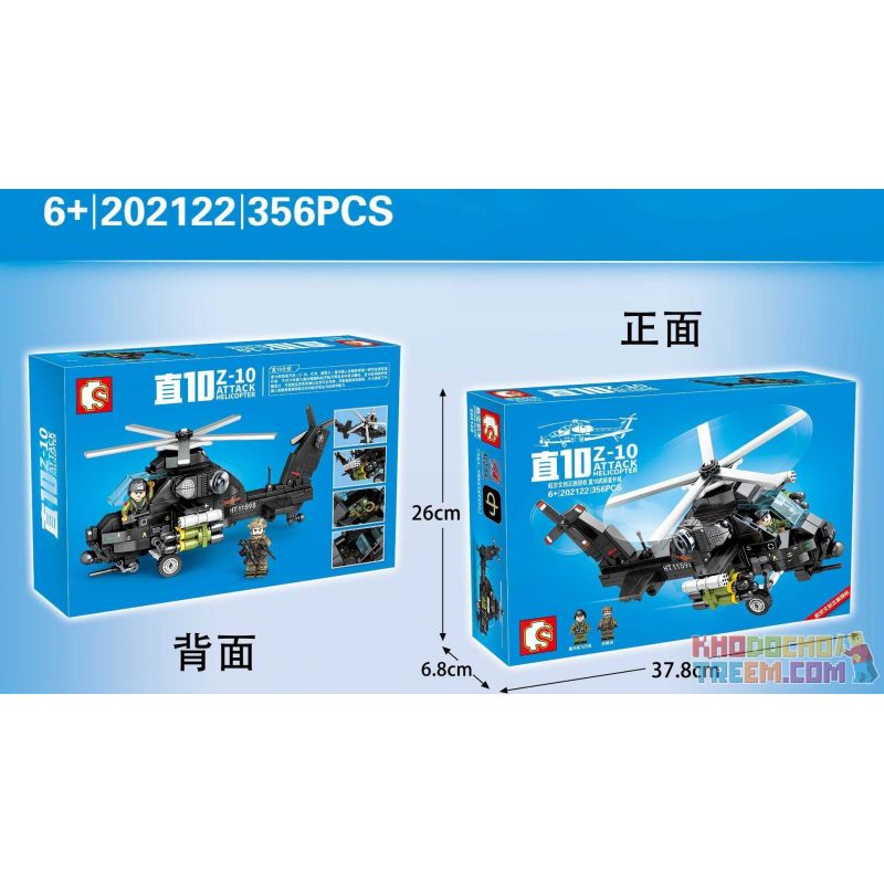 SEMBO 202122 non  10 TRỰC THĂNG bộ đồ chơi xếp lắp ráp ghép mô hình Sky Wars Z-10 ATTACK HELICOPTER Không Chiến 356 khối