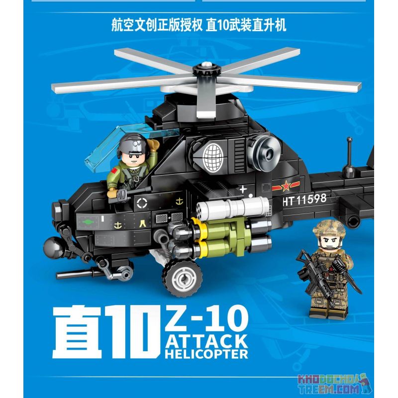 SEMBO 202122 non  10 TRỰC THĂNG bộ đồ chơi xếp lắp ráp ghép mô hình Sky Wars Z-10 ATTACK HELICOPTER Không Chiến 356 khối