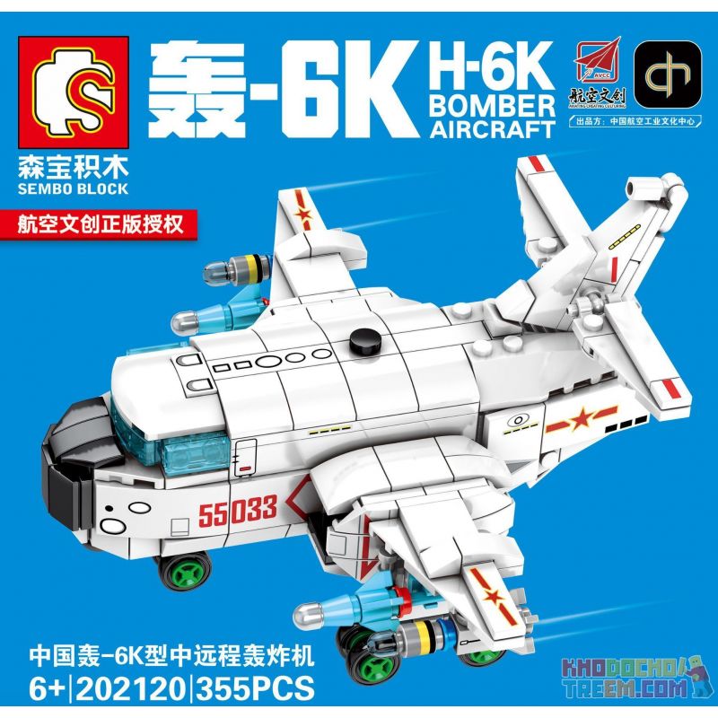 SEMBO 202120 non Lego MÁY BAY NÉM BOM TẦM TRUNG VÀ XA H-6K CỦA QUỐC bộ đồ chơi xếp lắp ráp ghép mô hình Sky Wars H-6K BOMBER AIRCRAFT Không Chiến 355 khối