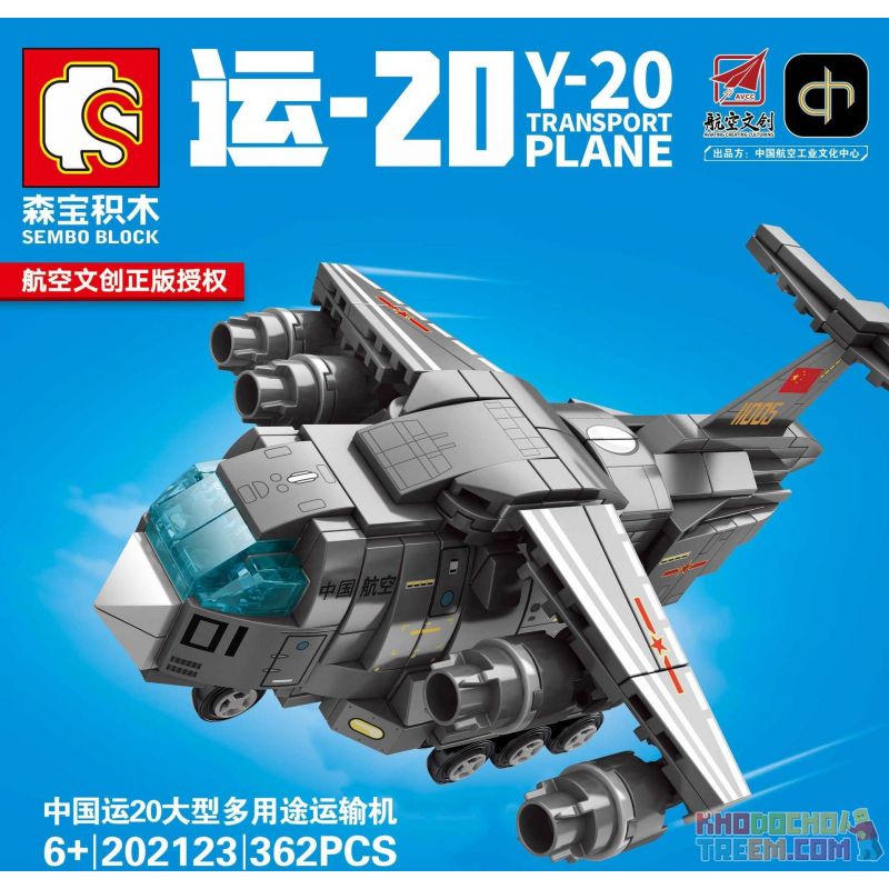 SEMBO 202123 non Lego MÁY BAY VẬN TẢI ĐA NĂNG CỠ LỚN CHINA YUN 20 bộ đồ chơi xếp lắp ráp ghép mô hình Sky Wars Y-20 TRANSPORT PLANE Không Chiến 362 khối