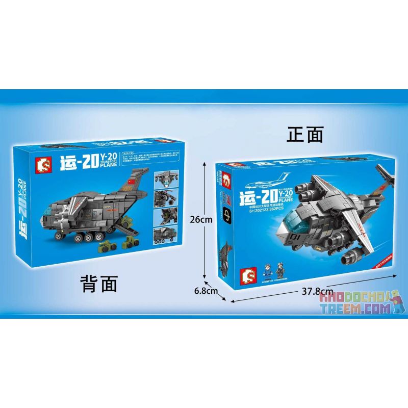 SEMBO 202123 non  MÁY BAY VẬN TẢI ĐA NĂNG CỠ LỚN CHINA YUN 20 bộ đồ chơi xếp lắp ráp ghép mô hình Sky Wars Y-20 TRANSPORT PLANE Không Chiến 362 khối