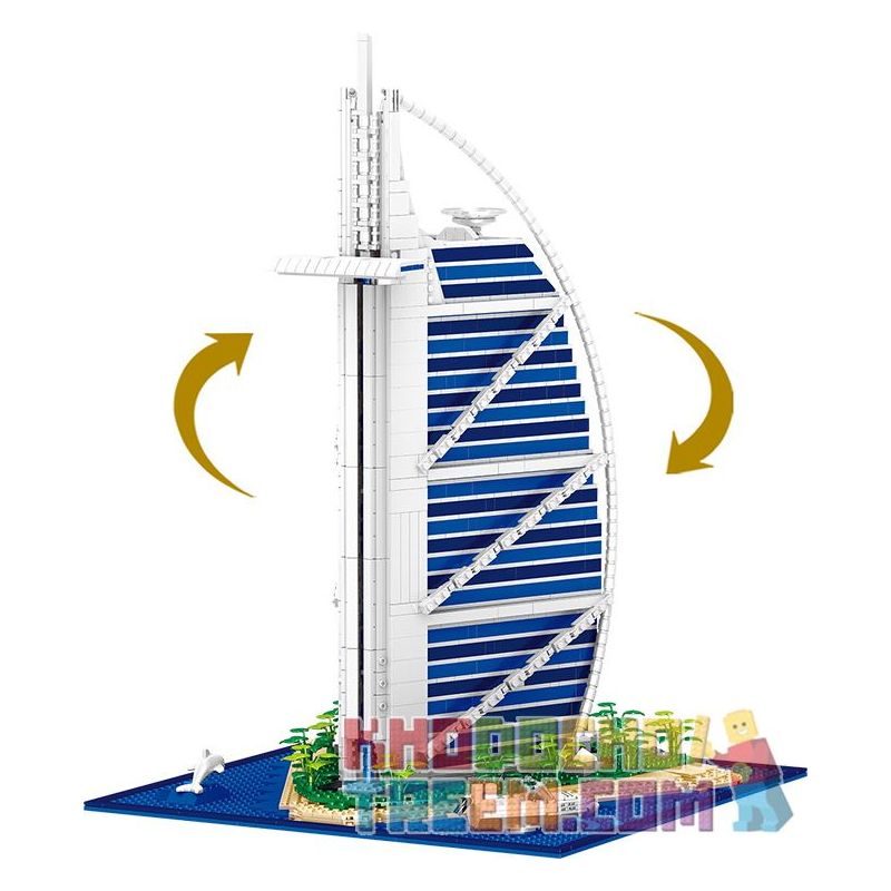 ZHEGAO QL0963 0963 non  KHÁCH SẠN BURJ AL ARAB DUBAI CÁC TIỂU VƯƠNG QUỐC Ả RẬP THỐNG NHẤT bộ đồ chơi xếp lắp ráp ghép mô hình Creator DE LA TOUR HOTEL ARABIA Sáng Tạo 2798 khối