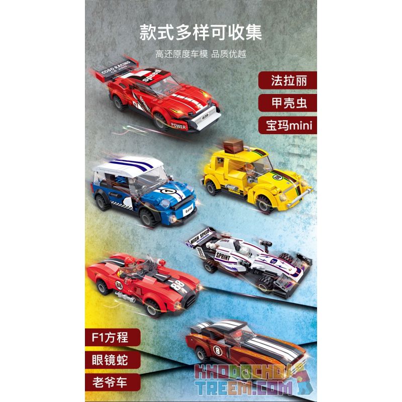 COGO 13425 13427 13428 13430 13431 13432 non  6 KÉO LÙI Ô TÔ bộ đồ chơi xếp lắp ráp ghép mô hình Racers SPEED CROSSING Đua Tốc Độ 195 khối