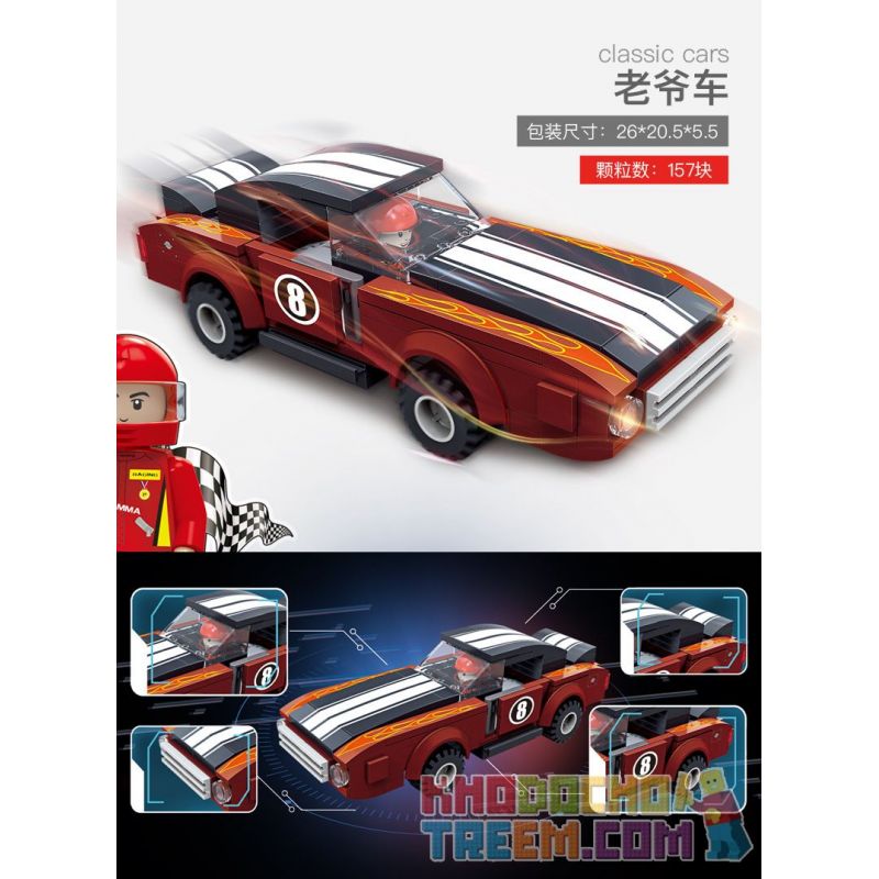 COGO 13425 13427 13428 13430 13431 13432 non  6 KÉO LÙI Ô TÔ bộ đồ chơi xếp lắp ráp ghép mô hình Racers SPEED CROSSING Đua Tốc Độ 195 khối