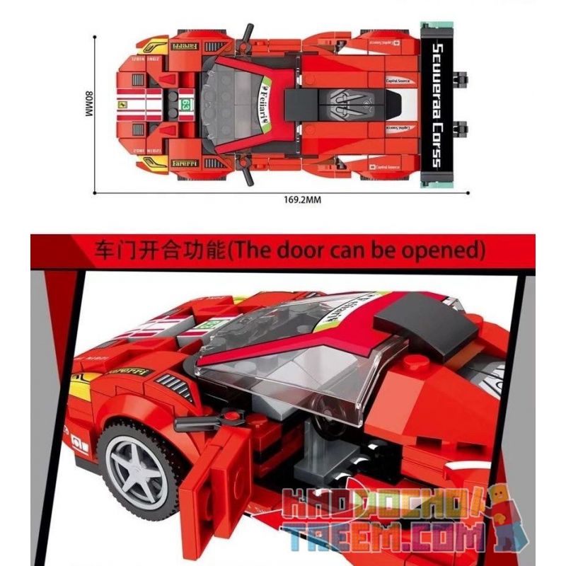 ACHKO 50009 KUYU MOXING 5006 REBRICKABLE MOC-39233 39233 MOC39233 non  FERRARI 488 GT3. bộ đồ chơi xếp lắp ráp ghép mô hình Speed Champions Racing Cars Đua Xe Công Thức 290 khối