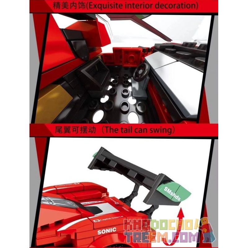 ACHKO 50009 KUYU MOXING 5006 REBRICKABLE MOC-39233 39233 MOC39233 non  FERRARI 488 GT3. bộ đồ chơi xếp lắp ráp ghép mô hình Speed Champions Racing Cars Đua Xe Công Thức 290 khối