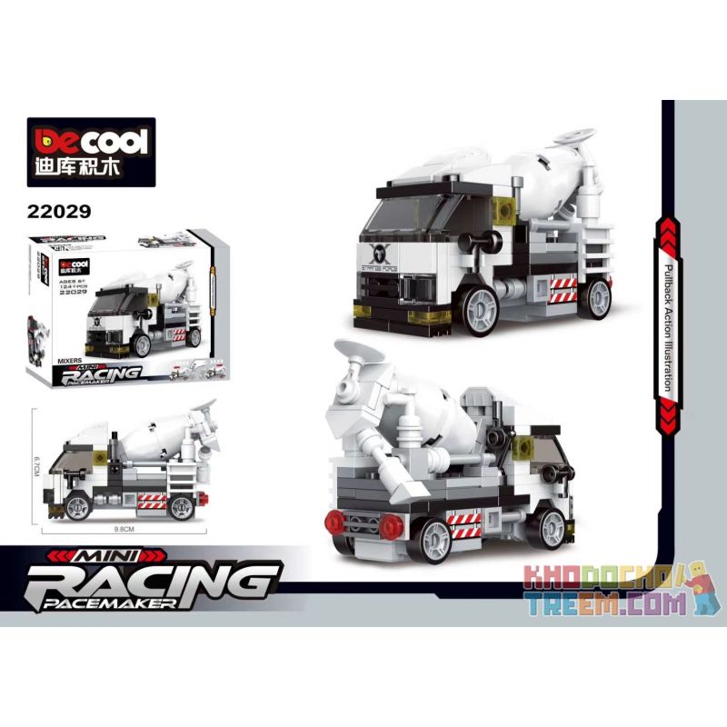 DECOOL 22027 non  4 LOẠI XE CỨU HỘ TẢI TRỘN XI MĂNG VÀ CẨU CHỮA CHÁY bộ đồ chơi xếp lắp ráp ghép mô hình Mini Racing Pacemaker Đua Xe Mini 97 khối