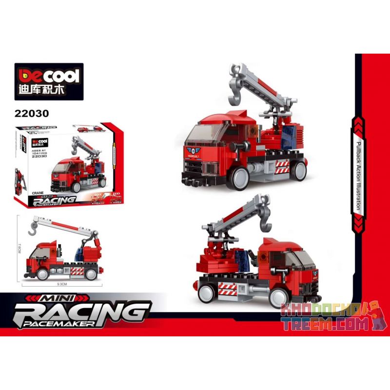 DECOOL 22027 non  4 LOẠI XE CỨU HỘ TẢI TRỘN XI MĂNG VÀ CẨU CHỮA CHÁY bộ đồ chơi xếp lắp ráp ghép mô hình Mini Racing Pacemaker Đua Xe Mini 97 khối