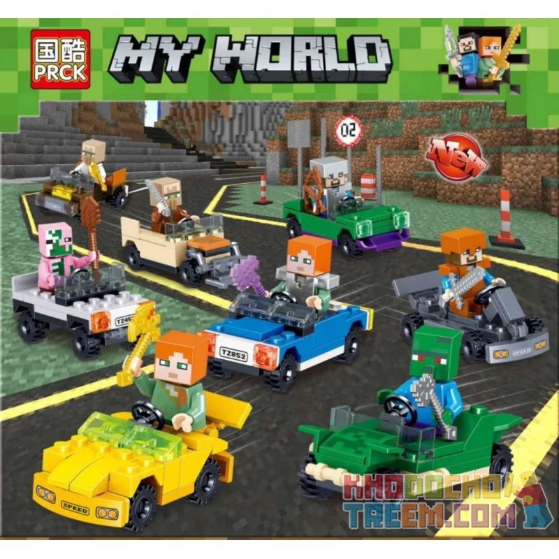 PRCK 63055 non Lego 8 PHIÊN BẢN MINECRAFT FUN CAR bộ đồ chơi xếp lắp ráp ghép mô hình MY WORLD Game Xây Dựng