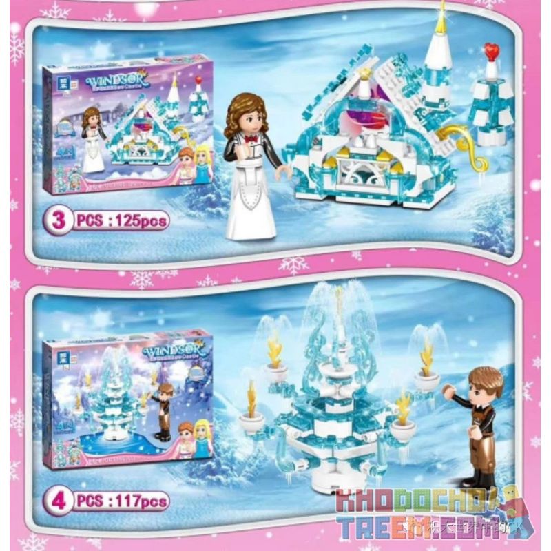 ZHEGAO QL1166 1166 non  BÍ ẨN BĂNG VÀ TUYẾT LIÊN KẾT LÂU ĐÀI 4 HỢP bộ đồ chơi xếp lắp ráp ghép mô hình Disney Princess WINDSOR CASTIC Công Chúa 483 khối