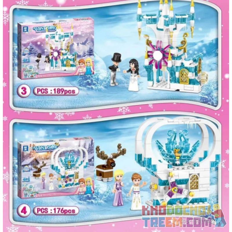 ZHEGAO QL1167 1167 non  LÂU ĐÀI LIÊN KẾT BĂNG VÀ TUYẾT SANG TRỌNG 4 HỢP bộ đồ chơi xếp lắp ráp ghép mô hình Disney Princess WINDSOR CASTIC Công Chúa 709 khối