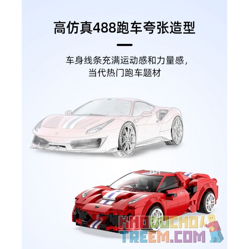 DOUBLEE CADA C51072 51072 non  FERRARI 488 ĐƯỜNG ĐUA THỂ THAO MÀU ĐỎ bộ đồ chơi xếp lắp ráp ghép mô hình Speed Champions Racing Cars Đua Xe Công Thức 306 khối