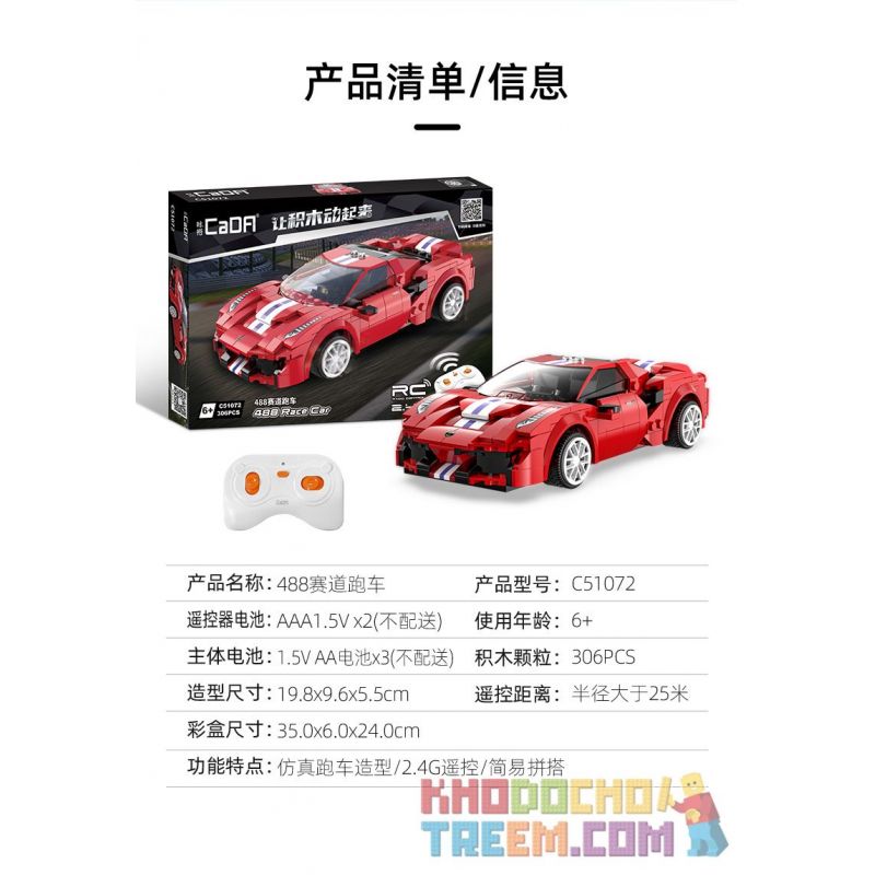 DOUBLEE CADA C51072 51072 non  FERRARI 488 ĐƯỜNG ĐUA THỂ THAO MÀU ĐỎ bộ đồ chơi xếp lắp ráp ghép mô hình Speed Champions Racing Cars Đua Xe Công Thức 306 khối