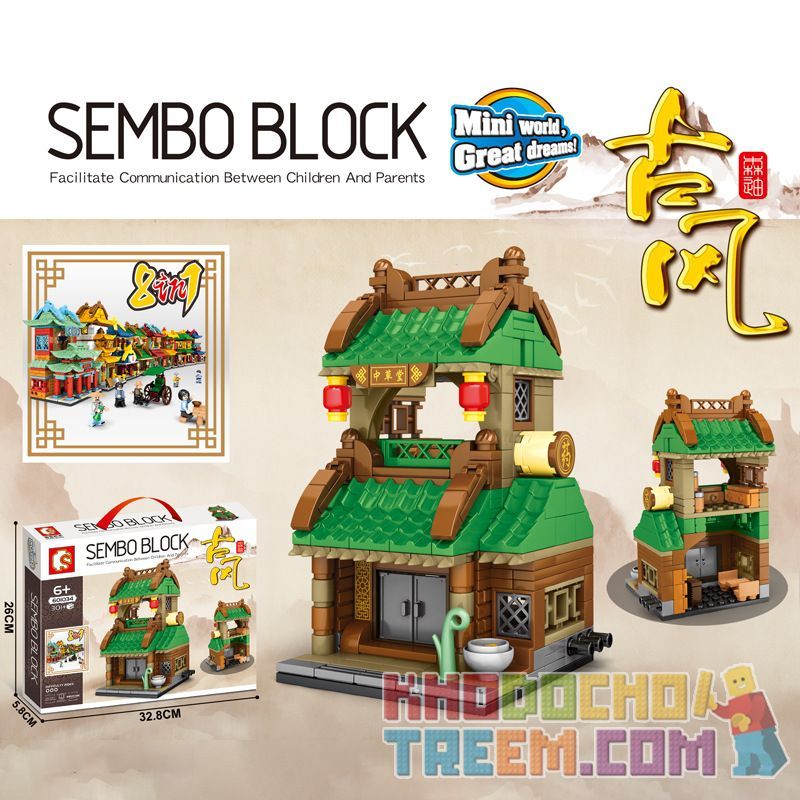 SEMBO 601034 non Lego THỜI CỔ ĐẠI ZHONGCAOTANG CHINESE PHARMACY bộ đồ chơi xếp lắp ráp ghép mô hình Mini Modular Đường Phố Thu Nhỏ 301 khối