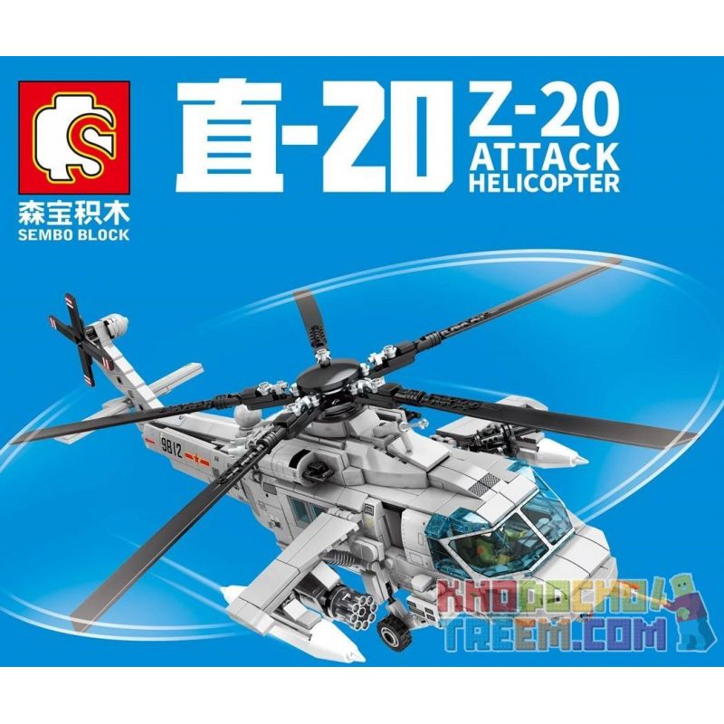 SEMBO 202125 non  TRUNG QUỐC ZHI-20 NAVY GUNSHIP bộ đồ chơi xếp lắp ráp ghép mô hình Military Army Z-20 ATTACK HELICOPTER Quân Sự Bộ Đội 935 khối