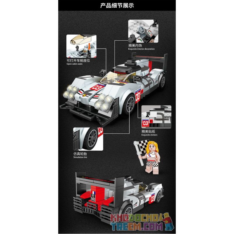 FORANGE FC1603 1603 non  PORSCHE 919. bộ đồ chơi xếp lắp ráp ghép mô hình Racers RACING CLUB PORSCHE 919 Đua Tốc Độ 282 khối